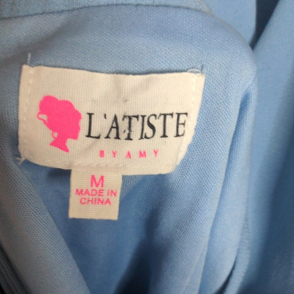 EUC✨L'ATISTE size Medium light blue sleeveless spaghetti strap romper - Picture 14 of 16